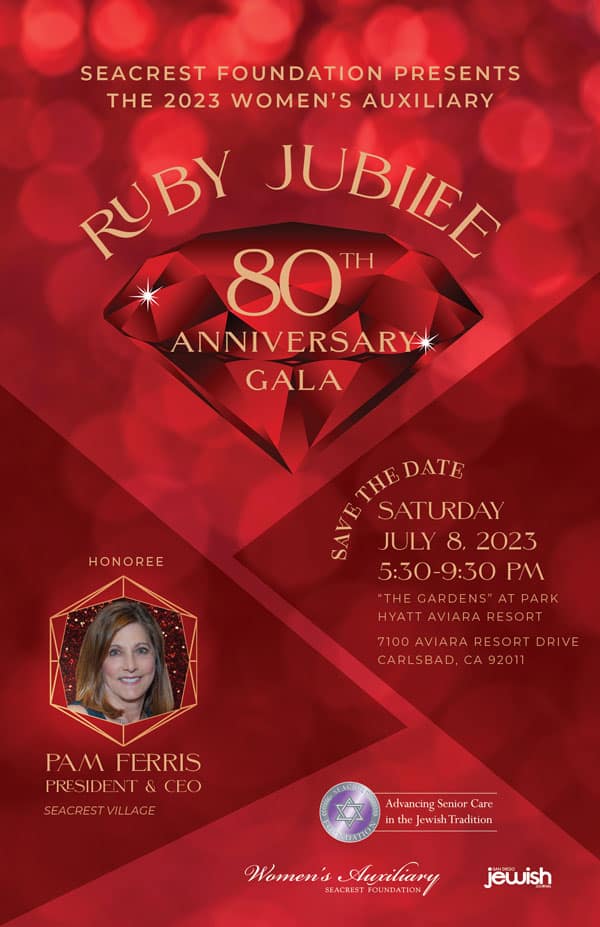80th Anniversary Gala honoring Pam Ferris. Ruby Jubilee Flyer for July 8th, 2023 Event